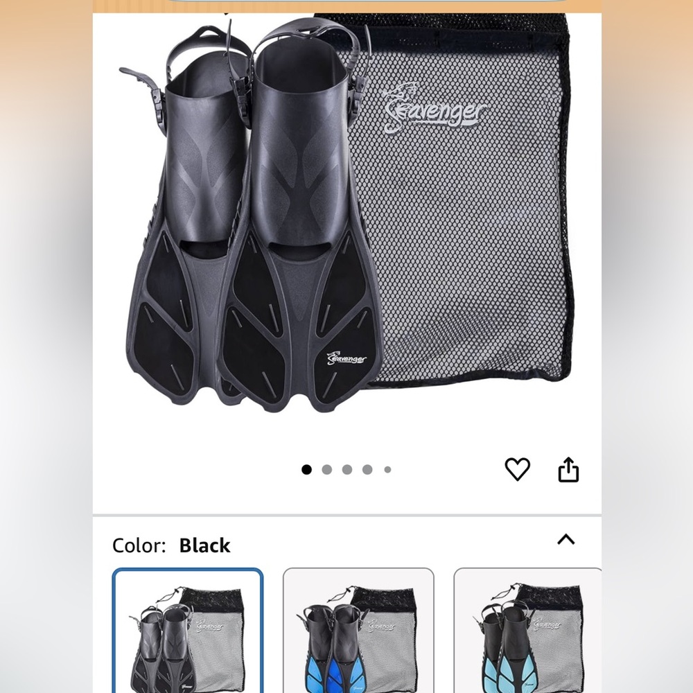 Scavenger Black Snorkeling Fins with Mesh Bag